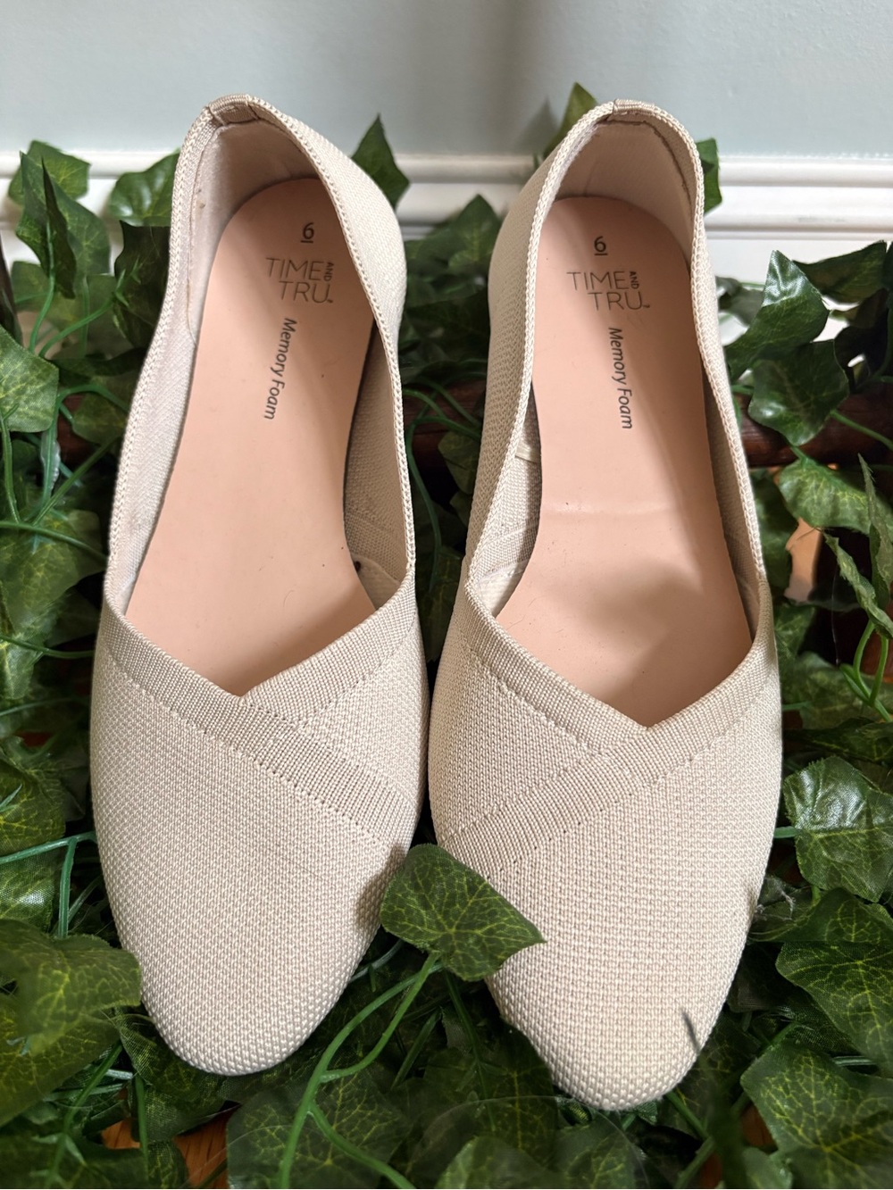 Time and Tru Beige Pointed-Toe Slip-On Flats